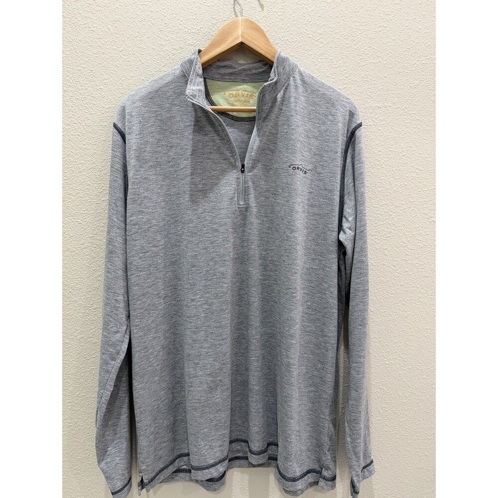 Orvis Trout Bum Heather Gray 1/4 Zip Pullover Top L